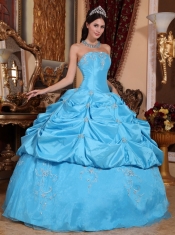 Teal Ball Gown Strapless Floor-length Taffeta and Organza Beading Quinceanera Dress