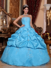 Teal Ball Gown Strapless Floor-length Taffeta and Organza Beading Quinceanera Dress