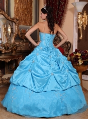 Teal Ball Gown Strapless Floor-length Taffeta and Organza Beading Quinceanera Dress