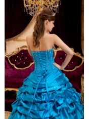 Teal Ball Gown Strapless Floor-length Taffeta and Tulle Lace Appliques Quinceanera Dress