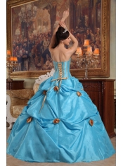 Teal Ball Gown Strapless Floor-length Taffeta Beading and 3D Flower Quinceanera Dress