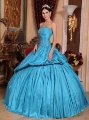 Teal Ball Gown Strapless Floor-length Taffeta Beading Quinceanera Dress