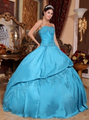 Teal Ball Gown Strapless Floor-length Taffeta Beading Quinceanera Dress