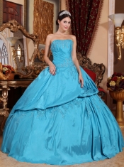 Teal Ball Gown Strapless Floor-length Taffeta Beading Quinceanera Dress
