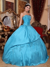 Teal Ball Gown Strapless Floor-length Taffeta Beading Quinceanera Dress