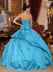 Teal Ball Gown Strapless Floor-length Taffeta Beading Quinceanera Dress