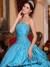 Teal Ball Gown Strapless Floor-length Taffeta Beading Quinceanera Dress
