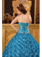 Teal Ball Gown Sweetheart Floor-length Fabric with Rolling Flowers Appliques Quinceanera Dress