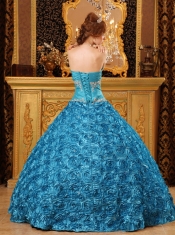 Teal Ball Gown Sweetheart Floor-length Fabric with Rolling Flowers Appliques Quinceanera Dress