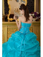 Teal Ball Gown Sweetheart Floor-length Organza Appliques Sweet 16 Dress