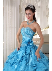Teal Ball Gown Sweetheart Floor-length Organza Beading Quinceanera Dress
