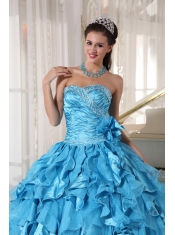 Teal Ball Gown Sweetheart Floor-length Organza Beading Quinceanera Dress