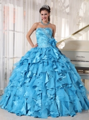 Teal Ball Gown Sweetheart Floor-length Organza Beading Quinceanera Dress