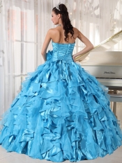 Teal Ball Gown Sweetheart Floor-length Organza Beading Quinceanera Dress