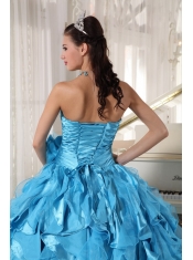 Teal Ball Gown Sweetheart Floor-length Organza Beading Quinceanera Dress