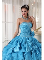 Teal Ball Gown Sweetheart Floor-length Organza Beading Quinceanera Dress