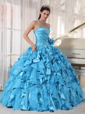 Teal Ball Gown Sweetheart Floor-length Organza Beading Quinceanera Dress