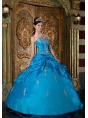 Teal Ball Gown Sweetheart Floor-length Taffeta Appliques Quinceanera Dress