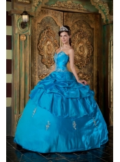 Teal Ball Gown Sweetheart Floor-length Taffeta Appliques Quinceanera Dress