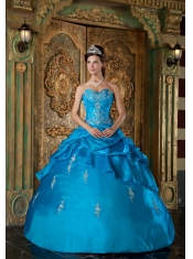 Teal Ball Gown Sweetheart Floor-length Taffeta Appliques Quinceanera Dress