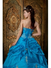 Teal Ball Gown Sweetheart Floor-length Taffeta Appliques Quinceanera Dress