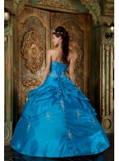 Teal Ball Gown Sweetheart Floor-length Taffeta Appliques Quinceanera Dress