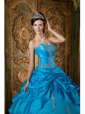 Teal Ball Gown Sweetheart Floor-length Taffeta Appliques Quinceanera Dress