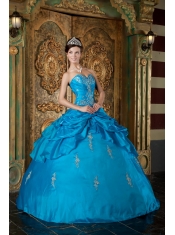 Teal Ball Gown Sweetheart Floor-length Taffeta Appliques Quinceanera Dress