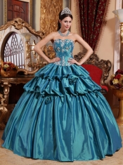 Teal Ball Gown Sweetheart Floor-length Taffeta Appliques Quinceanera Dress