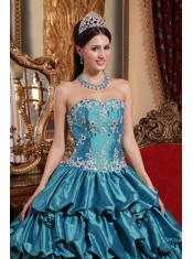 Teal Ball Gown Sweetheart Floor-length Taffeta Appliques Quinceanera Dress