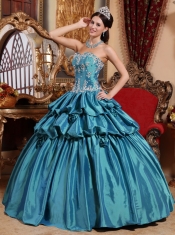Teal Ball Gown Sweetheart Floor-length Taffeta Appliques Quinceanera Dress