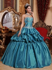 Teal Ball Gown Sweetheart Floor-length Taffeta Appliques Quinceanera Dress