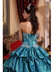 Teal Ball Gown Sweetheart Floor-length Taffeta Appliques Quinceanera Dress