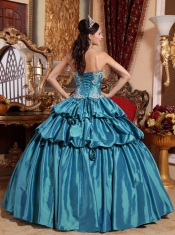 Teal Ball Gown Sweetheart Floor-length Taffeta Appliques Quinceanera Dress