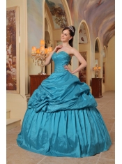 Teal Ball Gown Sweetheart Floor-length Taffeta Beading Quinceanera Dress