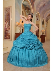 Teal Ball Gown Sweetheart Floor-length Taffeta Beading Quinceanera Dress