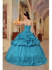 Teal Ball Gown Sweetheart Floor-length Taffeta Beading Quinceanera Dress