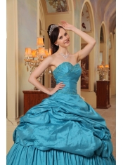 Teal Ball Gown Sweetheart Floor-length Taffeta Beading Quinceanera Dress