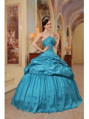 Teal Ball Gown Sweetheart Floor-length Taffeta Beading Quinceanera Dress