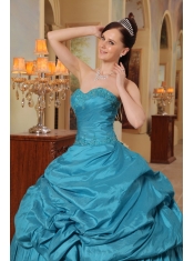 Teal Ball Gown Sweetheart Floor-length Taffeta Beading Quinceanera Dress