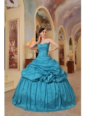 Teal Ball Gown Sweetheart Floor-length Taffeta Beading Quinceanera Dress