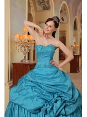 Teal Ball Gown Sweetheart Floor-length Taffeta Beading Quinceanera Dress