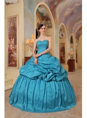 Teal Ball Gown Sweetheart Floor-length Taffeta Beading Quinceanera Dress