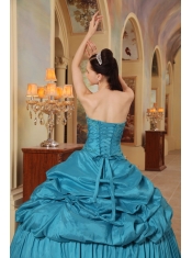 Teal Ball Gown Sweetheart Floor-length Taffeta Beading Quinceanera Dress