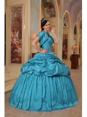 Teal Ball Gown Sweetheart Floor-lenth Taffeta Beading Quinceanera Dress