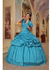 Teal Ball Gown Sweetheart Floor-lenth Taffeta Beading Quinceanera Dress