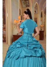 Teal Ball Gown Sweetheart Floor-lenth Taffeta Beading Quinceanera Dress