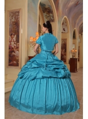 Teal Ball Gown Sweetheart Floor-lenth Taffeta Beading Quinceanera Dress