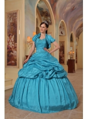 Teal Ball Gown Sweetheart Floor-lenth Taffeta Beading Quinceanera Dress