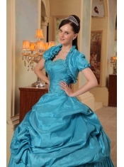 Teal Ball Gown Sweetheart Floor-lenth Taffeta Beading Quinceanera Dress